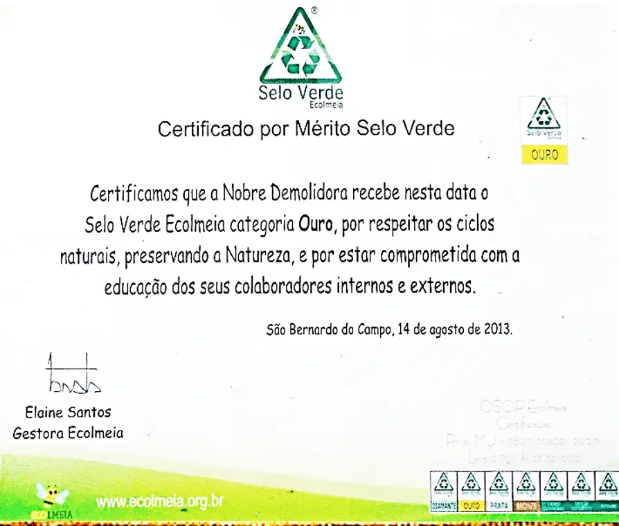 Certificado Ouro por preservar a natureza