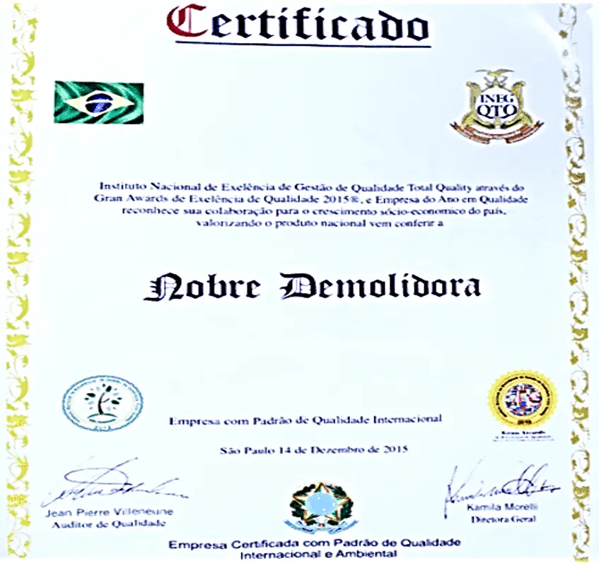 Certificado Padrão de Qualidade Internacional e Ambiental
