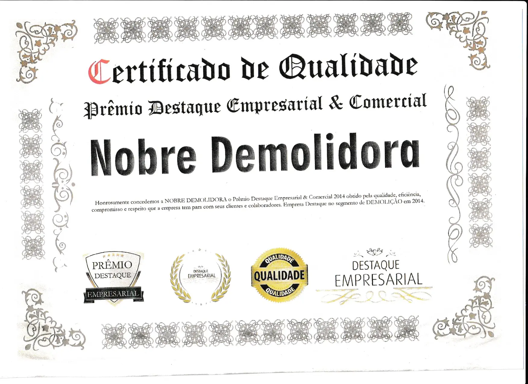 Certificado de Qualidade