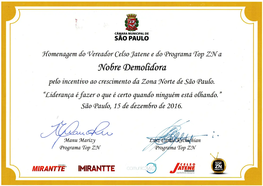 Homenagem pelo incentivo ao crescimento da Zona Norte