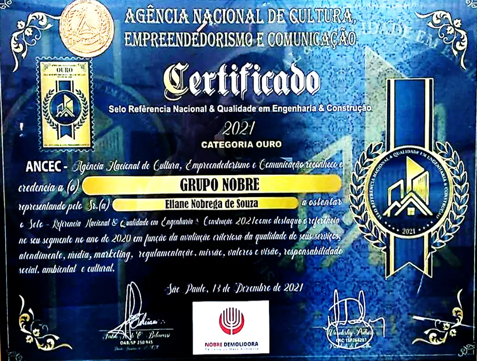 Selo Referência Nacional em qualidade em engenharia e construção